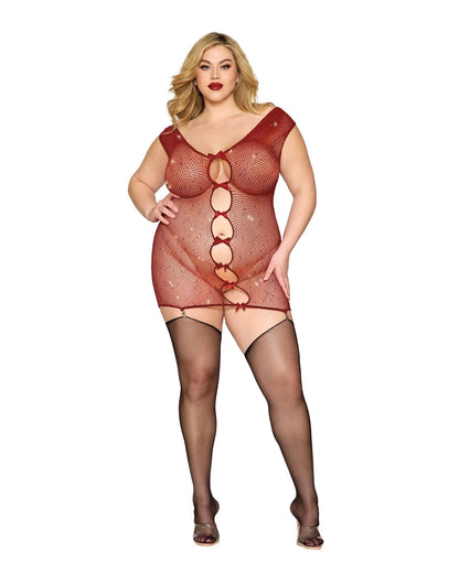 Dreamgirl Queen Rhinestone Seamless Chemise & Mini Suspender Clips Ox Blood