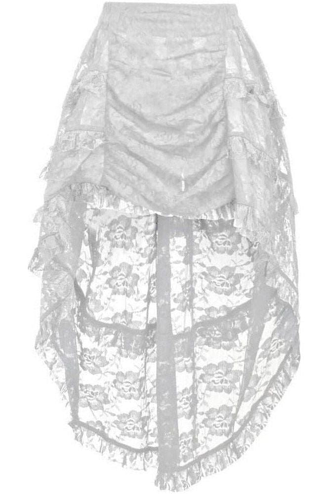 Daisy Corsets White Lace Ruched Front High Low Lace Skirt