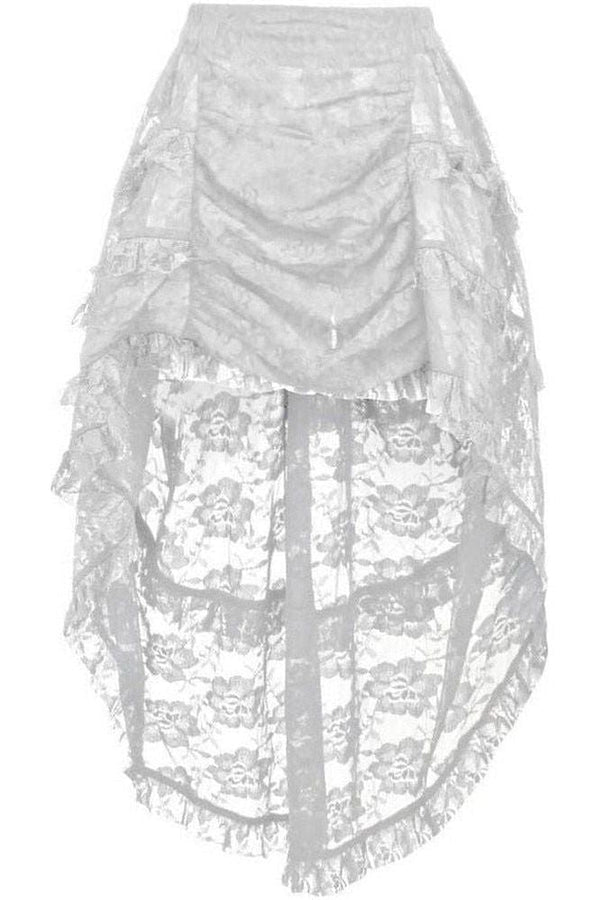 Daisy Corsets White Lace Ruched Front High Low Lace Skirt
