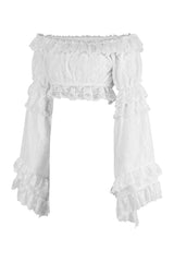 Daisy Corsets Lace Smocked Flare Sleeve Peasant Top