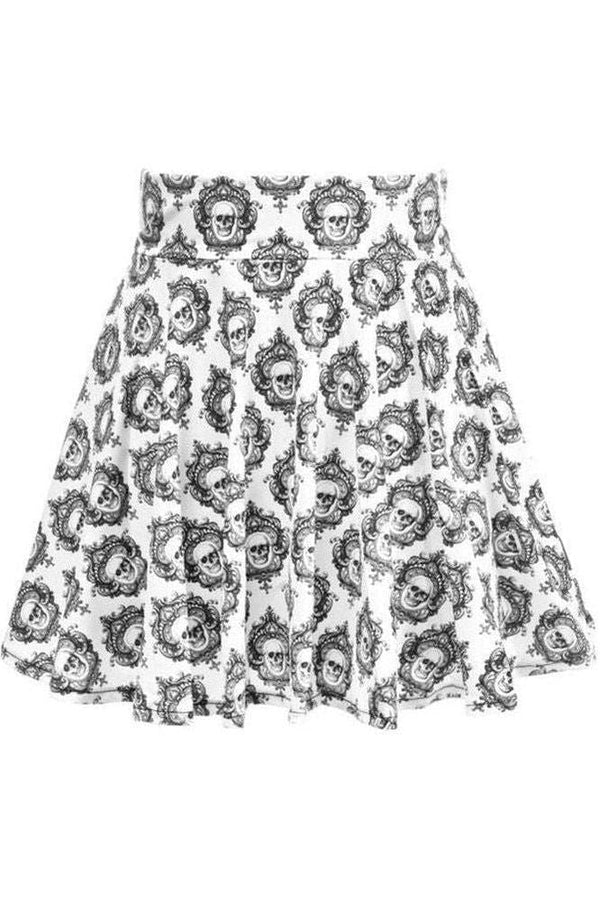 Daisy Corsets White/Black Gothic Skull Print Stretch Lycra Skirt