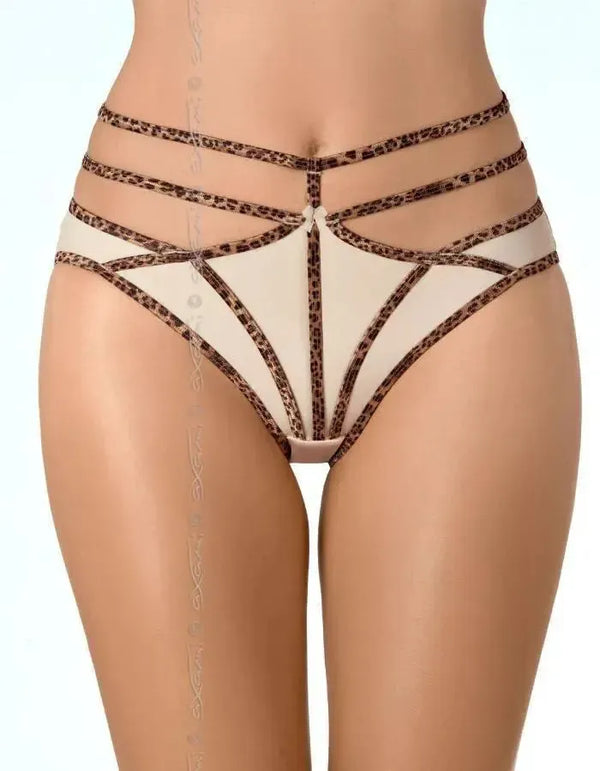 Wild Botanical Bikini Briefs: silky smooth beige microfiber with bold panther print stripes and a tempting back.