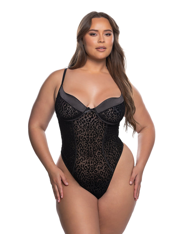 Roma Confidential Queen Plus Wild Thing Teddy Flocked Leopard Mesh Black