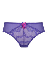 Extravagant Wisteria vivid purple lace bikini briefs with a coquettish pink bow.