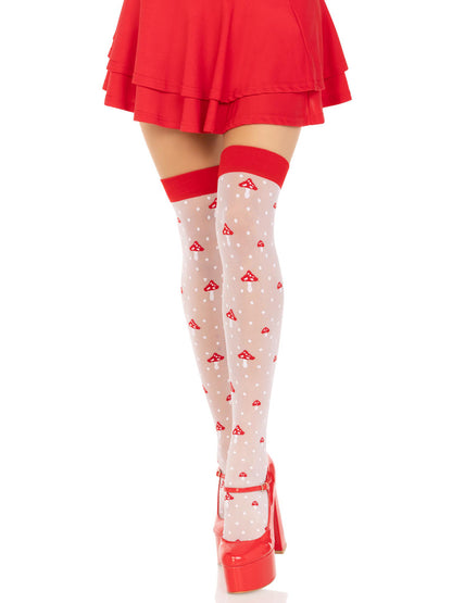 Leg Avenue Polka Dot Mushroom Thigh High - One Size - White/Red