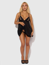 House of Desire Yasmine Shine Mesh O-Ring Open Cup Babydoll Set