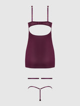 Yasmine Shine Mesh O-Ring Thigh Garter Chemise Set