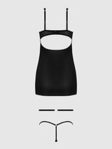 Yasmine Shine Mesh O-Ring Thigh Garter Chemise Set