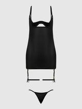 Yasmine Shine Mesh O-Ring Thigh Garter Chemise Set