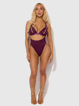 Yasmine Shine Mesh Open Cup Backless Teddy & Bra Set