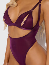 Yasmine Shine Mesh Open Cup Backless Teddy & Bra Set