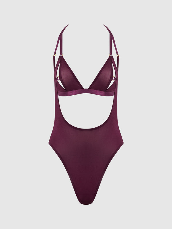 House of Desire Yasmine Shine Mesh Open Cup Backless Teddy & Bra Set