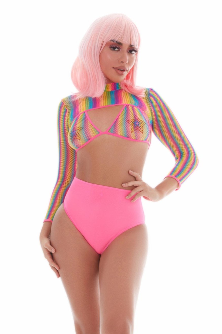 Kandi House Rainbow Net 4pc Bra Set Multicolor