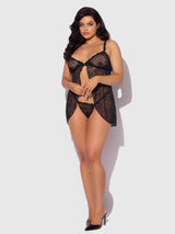 House of Desire Yvone Lace Openable Cup Flyaway Front Babydoll Black