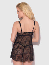 House of Desire Yvone Lace Openable Cup Flyaway Front Babydoll Black