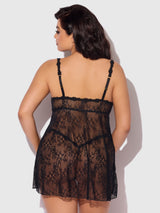 House of Desire Yvone Lace Openable Cup Flyaway Front Babydoll Black