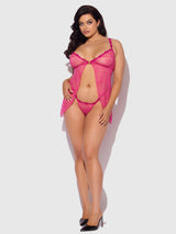 House of Desire Yvone Lace Openable Cup Flyaway Front Babydoll Purple Fuchsia