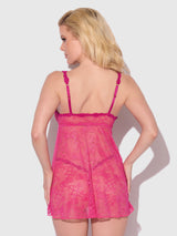 House of Desire Yvone Lace Openable Cup Flyaway Front Babydoll Purple Fuchsia
