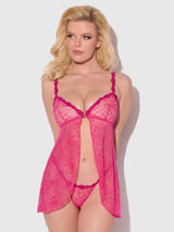 House of Desire Yvone Lace Openable Cup Flyaway Front Babydoll Purple Fuchsia