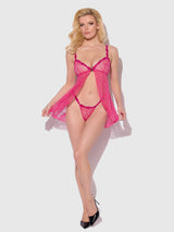 House of Desire Yvone Lace Openable Cup Flyaway Front Babydoll Purple Fuchsia