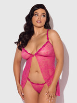 House of Desire Yvone Lace Openable Cup Flyaway Front Babydoll Purple Fuchsia