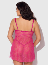 House of Desire Yvone Lace Openable Cup Flyaway Front Babydoll Purple Fuchsia