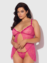 House of Desire Yvone Lace Openable Cup Flyaway Front Babydoll Purple Fuchsia