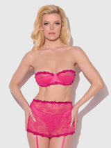 House of Desire Yvone Lace Skirted Garter Panty Bra Set Purple Fuchsia