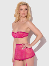 House of Desire Yvone Lace Skirted Garter Panty Bra Set Purple Fuchsia