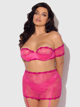 House of Desire Yvone Lace Skirted Garter Panty Bra Set Purple Fuchsia