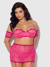House of Desire Yvone Lace Skirted Garter Panty Bra Set Purple Fuchsia