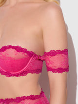 House of Desire Yvone Lace Skirted Garter Panty Bra Set Purple Fuchsia