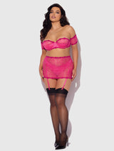 House of Desire Yvone Lace Skirted Garter Panty Bra Set Purple Fuchsia