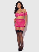House of Desire Yvone Lace Skirted Garter Panty Bra Set Purple Fuchsia