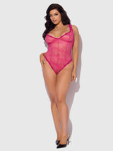 House of Desire Yvone Lace Underwire & Seamed Bodysuit Purple Fuchsia