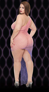 Lapdance Queen Violet Sky Off the Shoulder Mini Dress Fishnet Sexy Purple Ombre