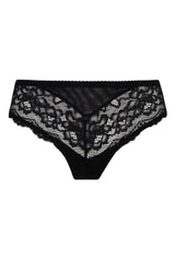 Black Zaina lace bikini briefs with delicate lace and triangular tulle inserts, emphasizing hips.
