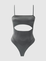 Zoe High Shine Cutout Scoop Back Bodysuit Graphite Gray