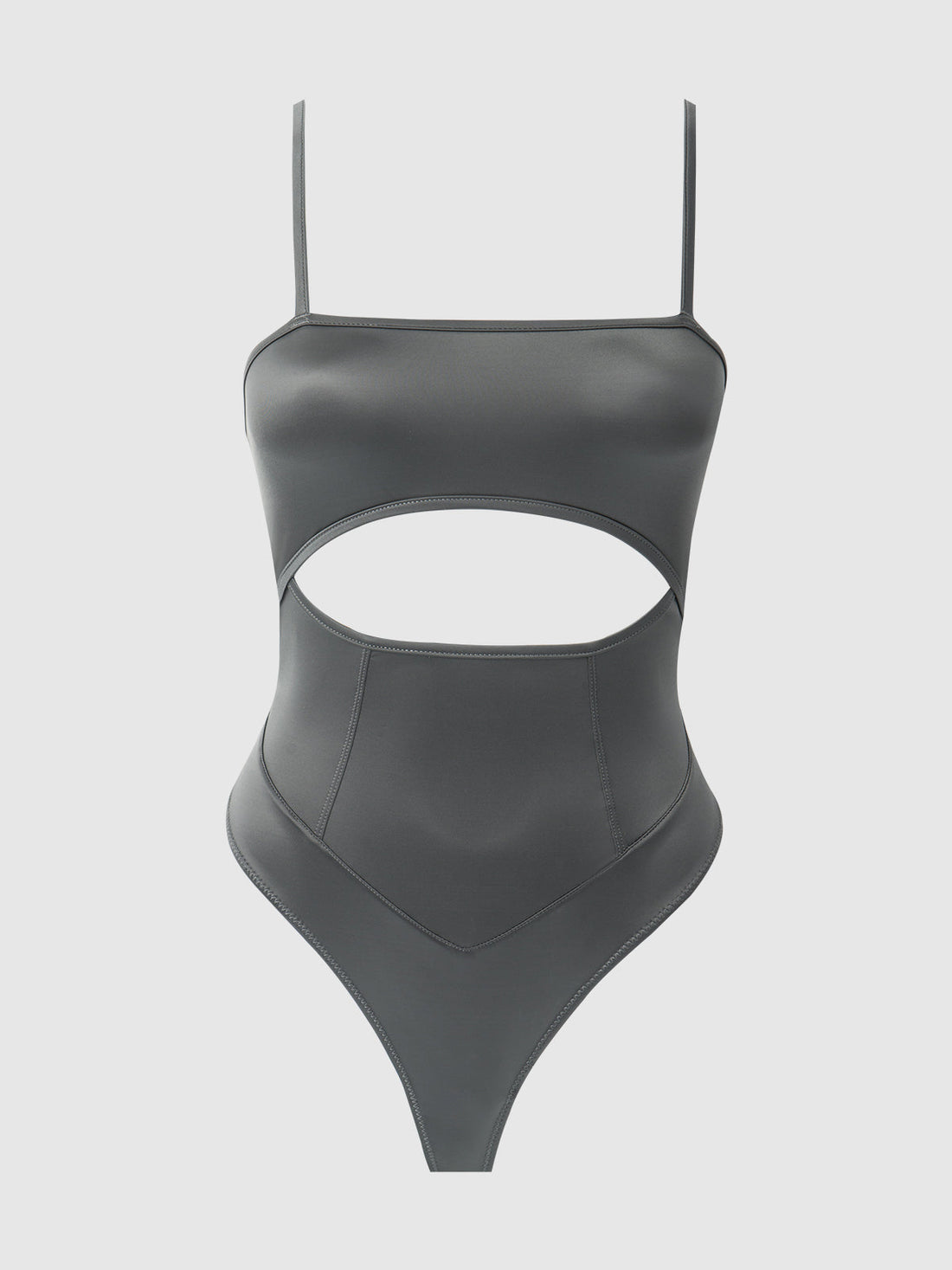 House of Desire Queen Zoe High Shine Cutout Scoop Back Bodysuit Graphite Gray