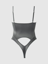 Zoe High Shine Cutout Scoop Back Bodysuit Graphite Gray