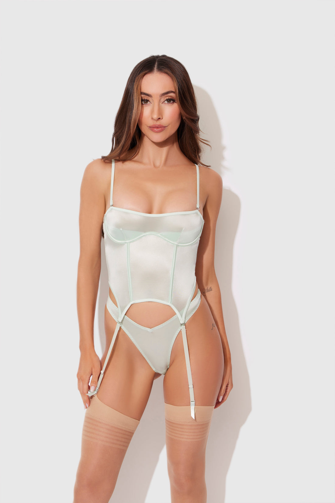 House of Desire Zoe Oil Slick Bustier & Panty Set Aqua