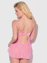 House of Desire Zoe Oil Slick Openable Cup Underwire Babydoll Set Bubblegum Pink
