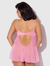 House of Desire Queen Zoe Oil Slick Openable Cup Underwire Babydoll Set Bubblegum Pink