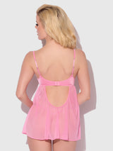 House of Desire Zoe Oil Slick Openable Cup Underwire Babydoll Set Bubblegum Pink