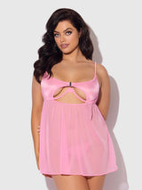 House of Desire Queen Zoe Oil Slick Openable Cup Underwire Babydoll Set Bubblegum Pink