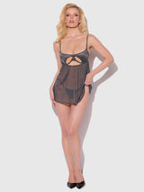 House of Desire Zoe Oil Slick Openable Cup Underwire Babydoll Set Graphite