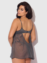 House of Desire Zoe Oil Slick Openable Cup Underwire Babydoll Set Graphite