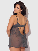 House of Desire Queen Zoe Oil Slick Openable Cup Underwire Babydoll Set Graphite