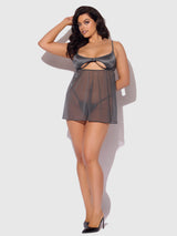 House of Desire Zoe Oil Slick Openable Cup Underwire Babydoll Set Graphite
