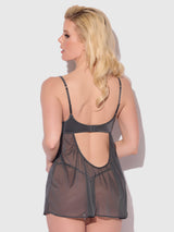 House of Desire Zoe Oil Slick Openable Cup Underwire Babydoll Set Graphite